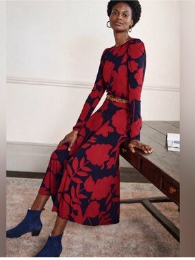Boden Navy Maxi Dress with Red Floral Print